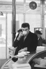 Vince Taylor drinks coffee leaning the counter a bistro Paris Nove- Old Photo 1