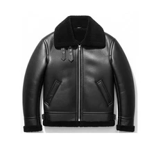 Men B3 RAF Bomber Aviator Flying Fur Shearling Real Leather Jacket Coat Aviator