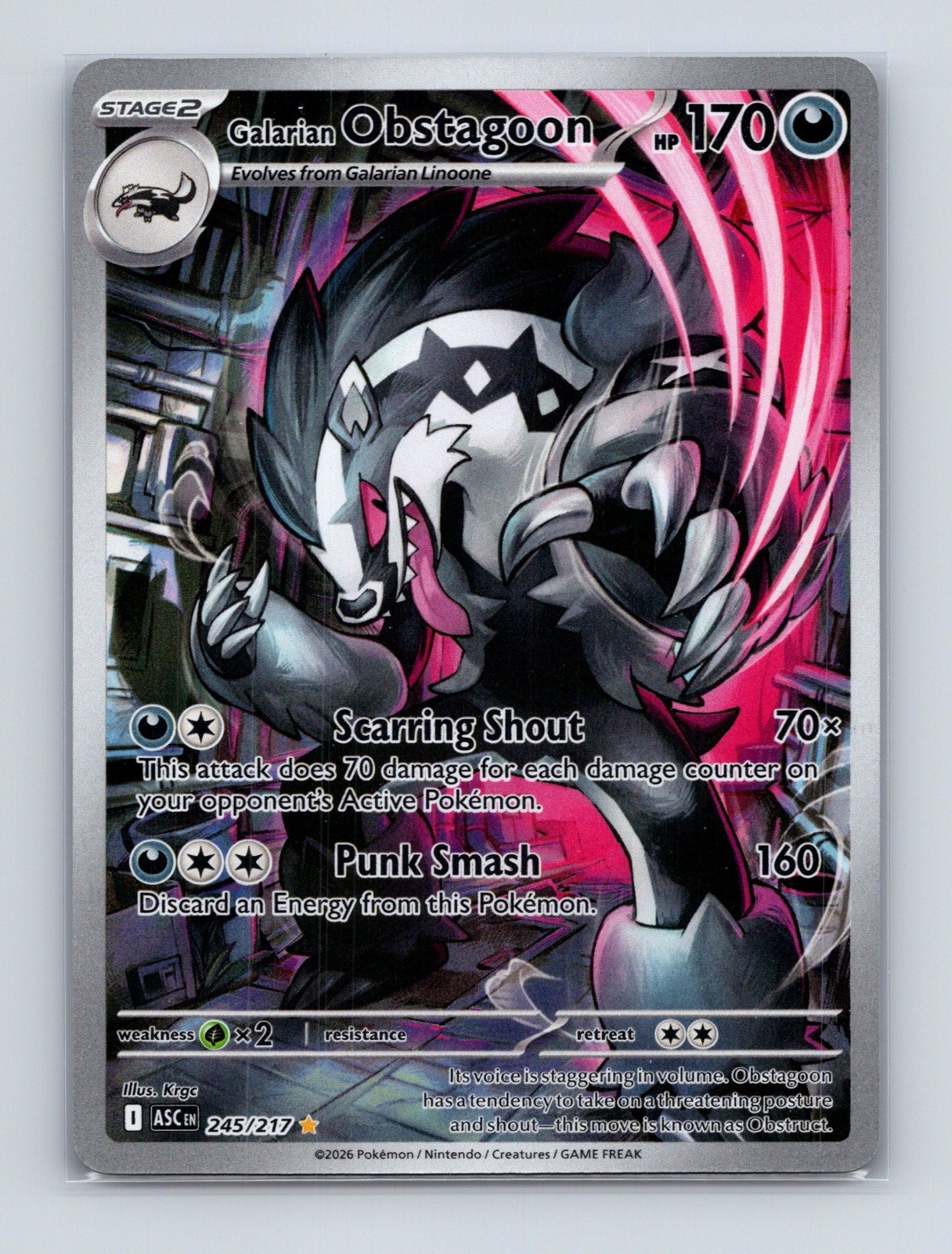 2026 Pokemon Galarian Obstagoon Ascended Heroes 245/217 Illustration Rare NM