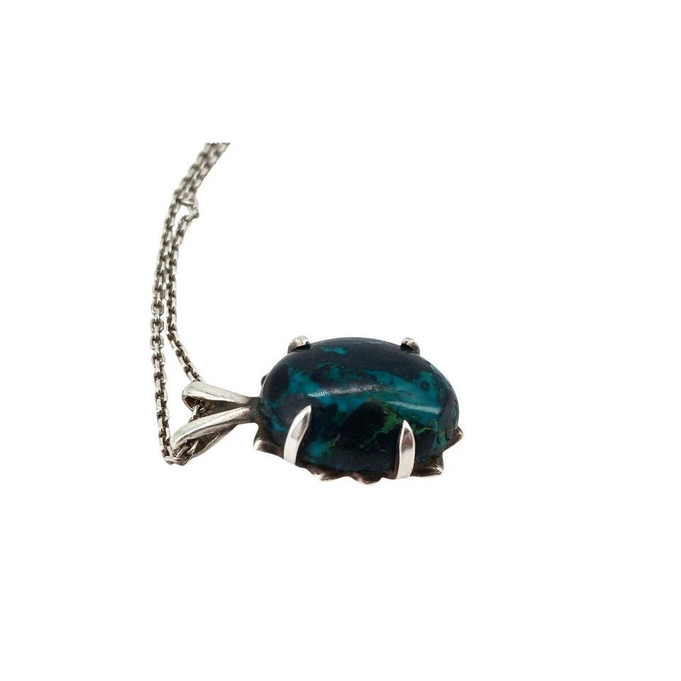 925 Пробы хризоколла кабошон подвеска ожерелье 16» горло чакра - Изображение 3 из 4