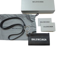 BALENCIAGA Card Case with Key Ring and Strap, Black, Neck Strap