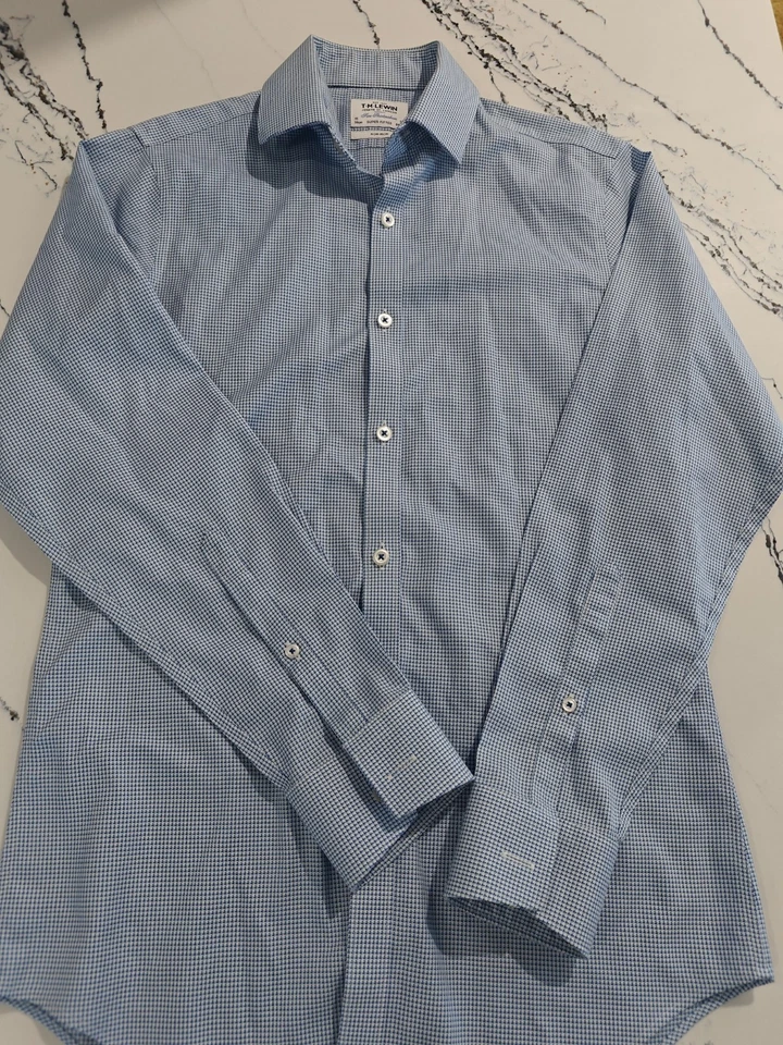 T.M.LEWIN MENS PURE COTTON LS NON-IRON SHIRT IN Blue PLAID SIZE 16 33 - Image 2 of 4