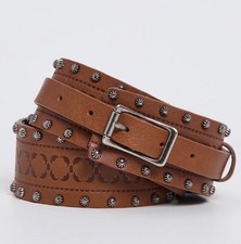 Nuevo con etiquetas Cinturón Fin de Semana Max Mara Cuero Marrón con Tachuelas de Lucy Hale Colección S