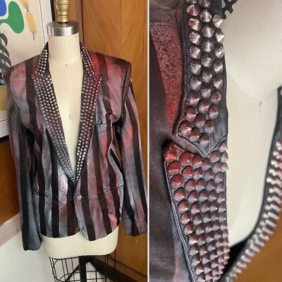 BESS Nyc Leather Studded painted stripe Sz M S Jacket Blazer