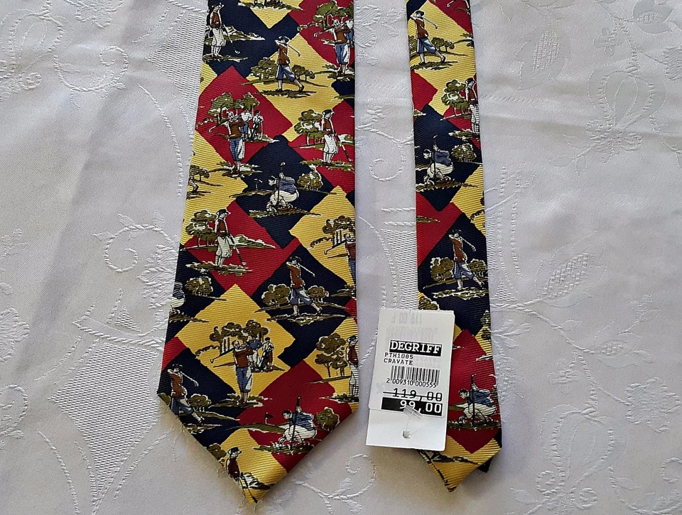 CORBATA DE SEDA PARA HOMBRE FRANCIA-CABALLEROS AUTÉNTICA TALLADA PARÍS JUGADORES DE GOLF Foto 2 de 4