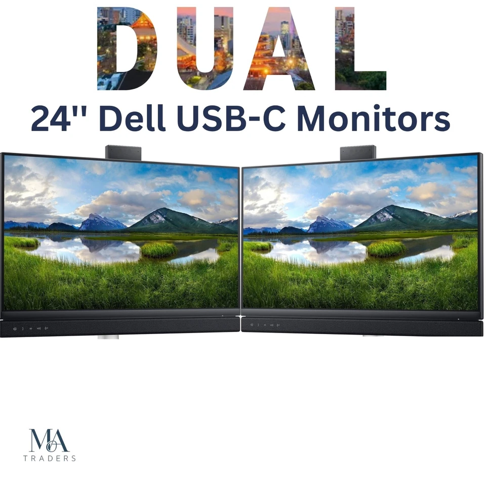 Dell Dual Monitors 2 x 24'' FHD IPS 1080p LCD Screen Pack with Adjustable Stand - Image 2 of 4