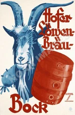 Bock Hofer Lowen Brau vintage german beer ad poster repro 16x24