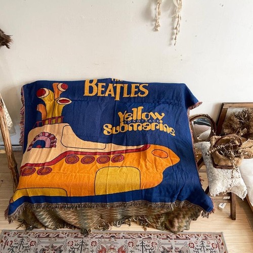 The Beatles Yellow Submarine Woven Casual Tapestry Throw Blanket Fast Ship NWT - Afbeelding 1 van 10