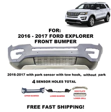 FOR 2016 2017 FORD EXPLORER FRONT BUMPER UPPER & LOWER WITH PARK SENSORS 4 TOTAL
