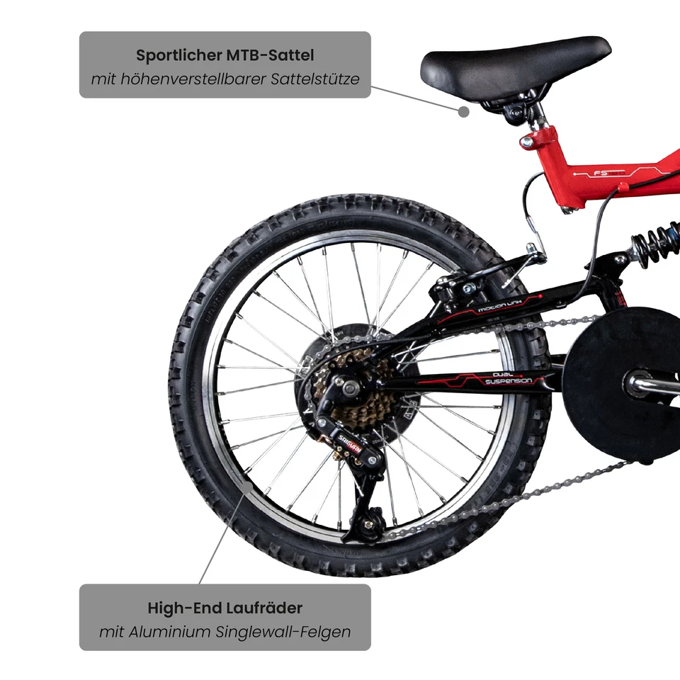 Galano FS180 18" Fahrrad 6 Gang Kinderfahrrad Mountainbike MTB rot 28cm - Bild 4 von 4