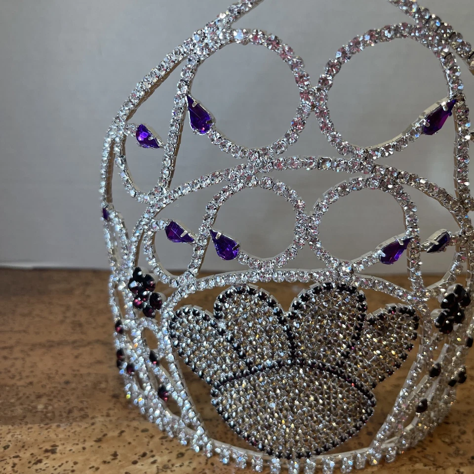 Tiara ajustable corona estampado pata transparente y púrpura estrás concurso grande Foto 3 de 4