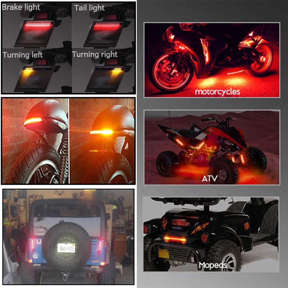 Barra de tira de luz trasera de señal de giro de parada de freno integrada 48 LED de 8" para motocicleta Foto 2 de 4