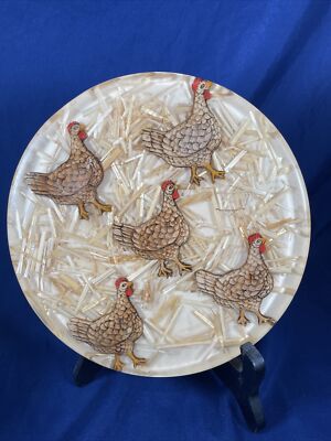 Vtg Chicken Rooster Trivet: Lucite Resin Straw, Farmhouse Kitchen Decor, Hot Pad