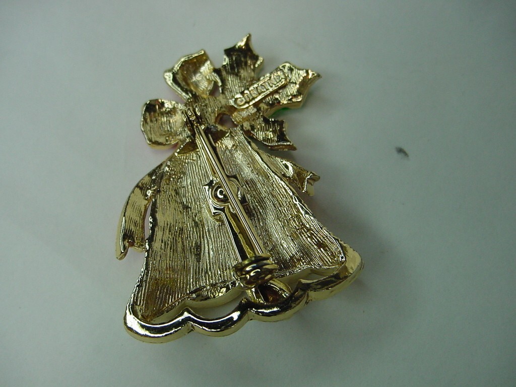VTG COSTUME JEWELRY - BEATRIX CHRISTMAS BELL RHINESTONES PIN