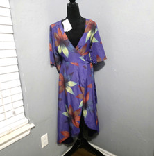 New Haoduoyi womens Wrap Around Dress Purple Flowered size S Half Sleeves