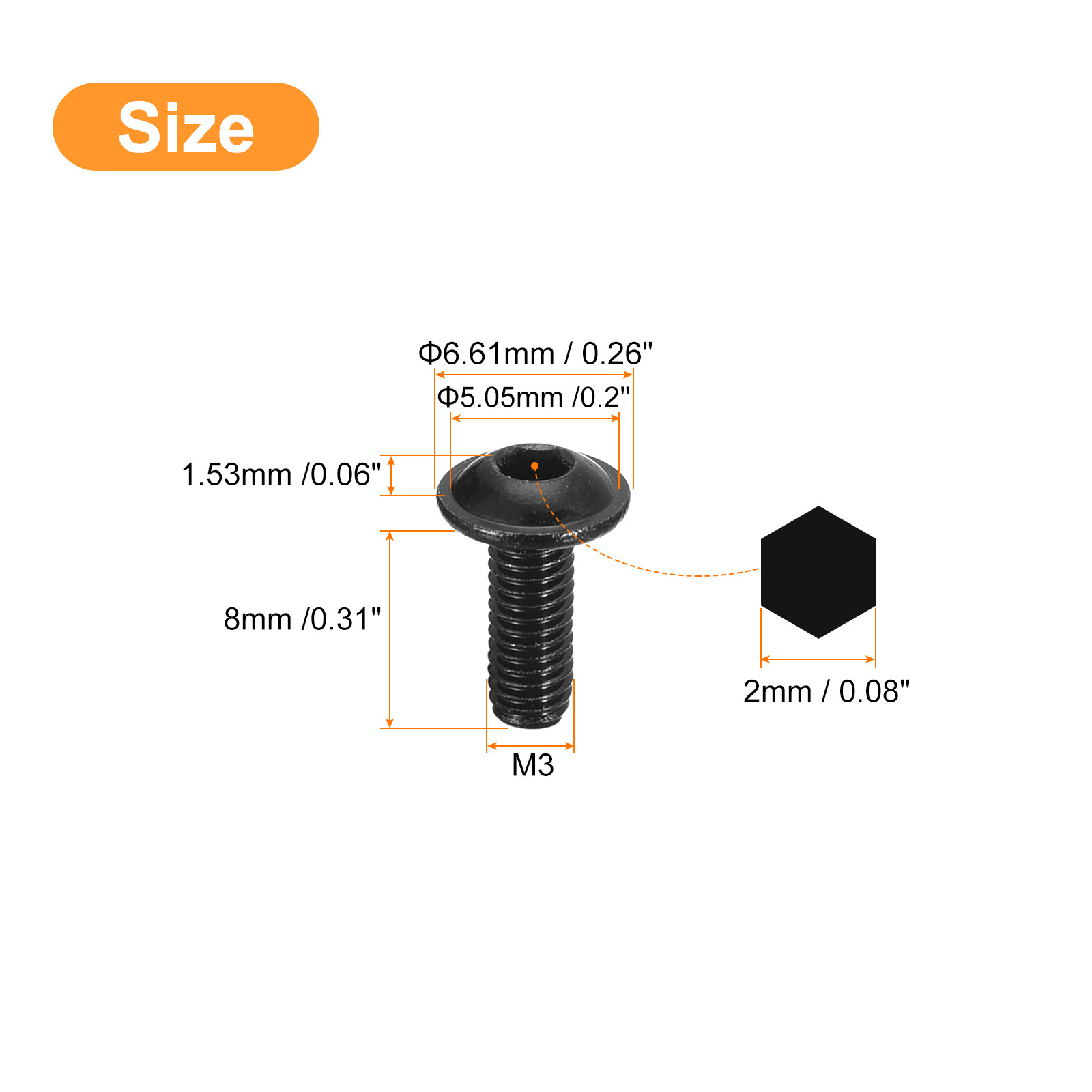 Flanged Button Head Socket Cap Screws, 100pcs M3x8mm 304 Stainless