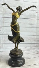 1930s Style Art Deco Gilt Bronze Female Nude Lady Dancing Sculpture Figure Deco