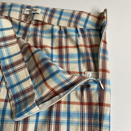 Miss Shop Pants Women 12 Blue Brown White Plaid Check Straight Leg Stretch - Picture 13 of 13