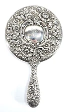 Antique Repousse' Sterling Silver Dominick & Haff Hand Mirror #58