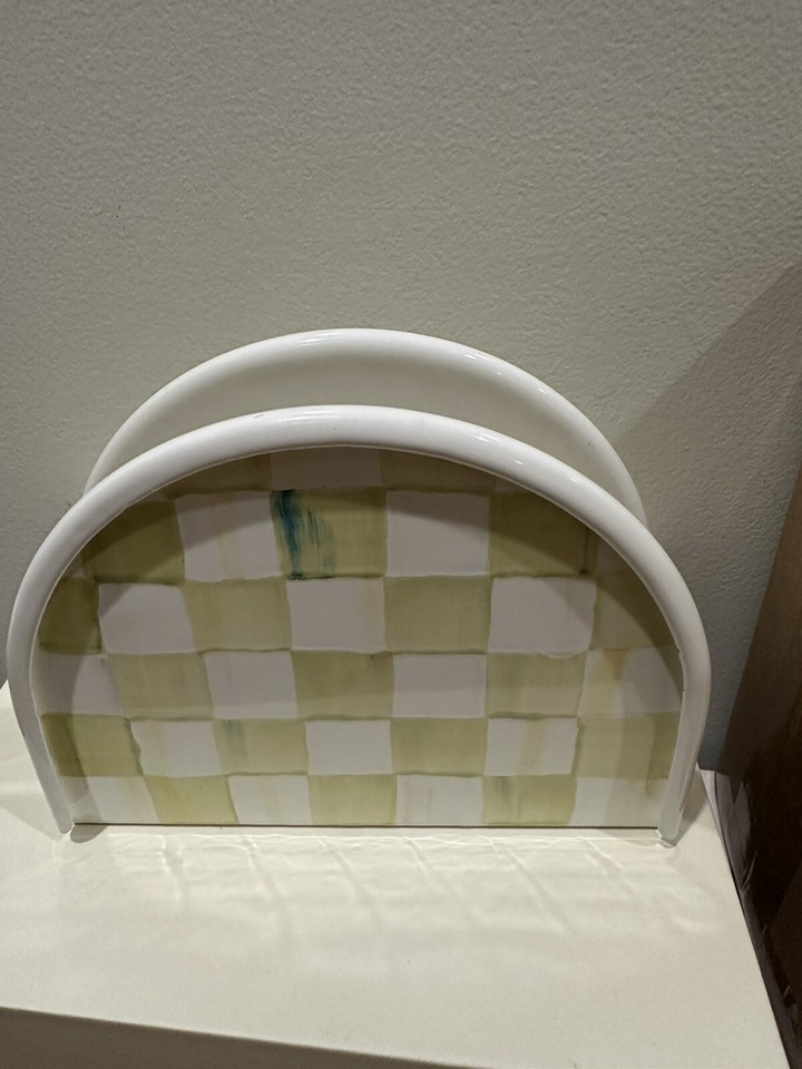 Mackenzie Childs Enamel Parchment Check Napkin Holder eBay