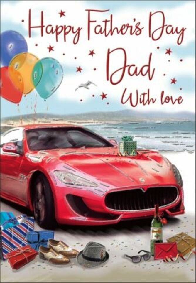 Happy Fathers Day Dad Card - Sports Car - Foil & Glitter Finish