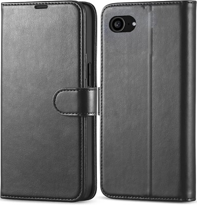 Für iPhone 16e Handy Hülle Leder Wallet Flip Book Ständer Stoßfest Cover Schwarz