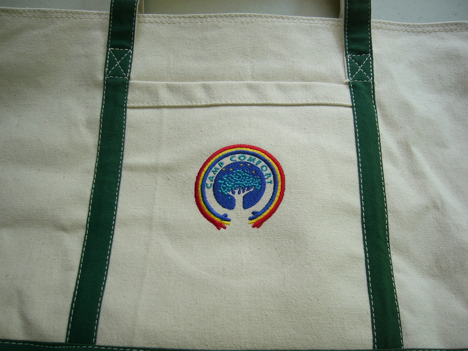 Leed's Canvas Zipper Top TOTE BAG Camp Comfort Green & Beige eBay