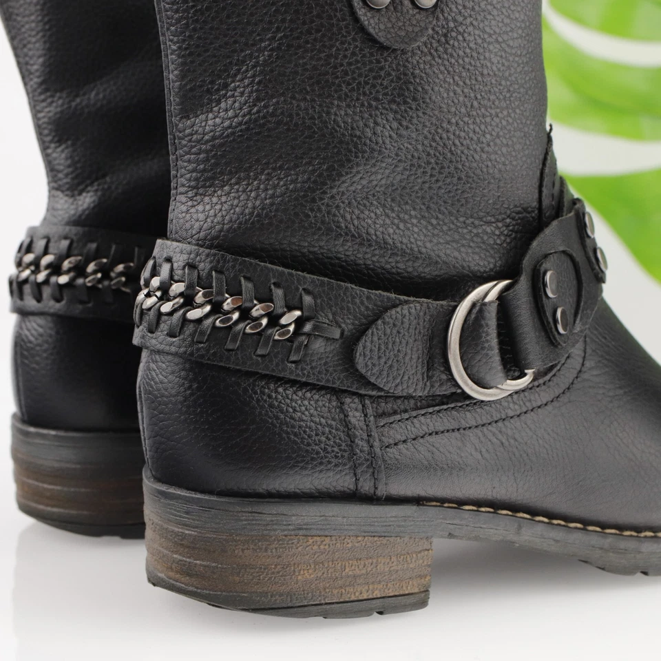 Bota Pikolinos Monza para mujer talla 37 6,5 botín de motociclista con cadena de cuero negro Foto 3 de 4