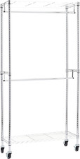 - Stand appendiabiti a doppia barra con rotelle, Cromato, 91 cm x 35.5 cm x 183 