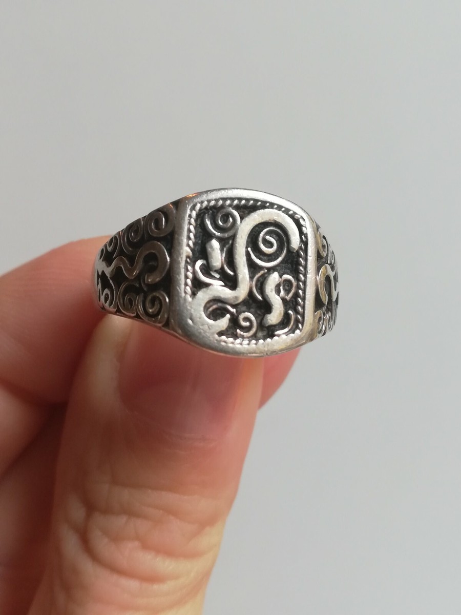 Bague Ancienne En Argent 925 Et Ambre - Taille 55,5 - Style Alliance Cabochon