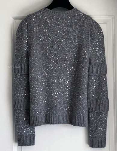 17A RUNWAY CHANEL GREY BLUE CRYSTAL CASHMERE CC PULLOVER SWEATER TOP 38 - Picture 12 of 20