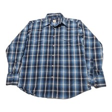 Wrangler Pearl Snap Western Shirt Men L Long Sleeve Blue Plaid Rockabilly EUC