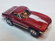 67 CORVETTE CANDY RED HO SLOT CAR, RECOND. CHASSIS, lettered tires,CHROME RIMS
