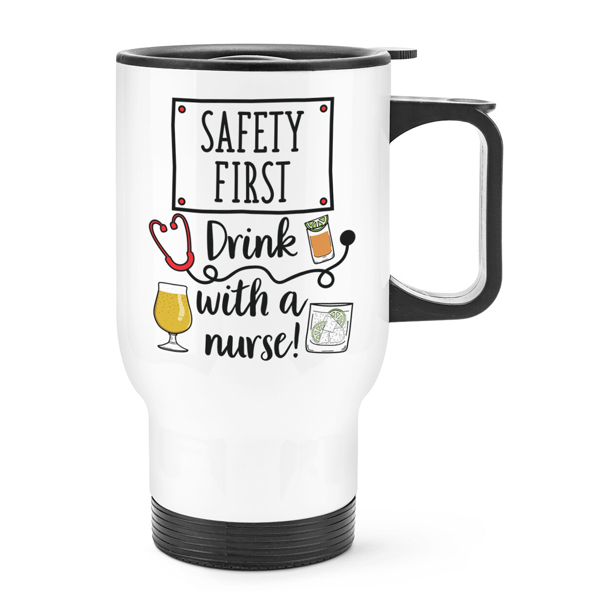 Seguridad Primera Bebida con Un Enfermera Viaje Taza Mango Gin Ron Vino Prosecco