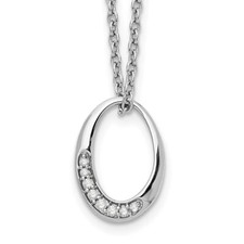 Sterling Silver Diamond Open Oval 18" Necklace with 2 Inch Extender