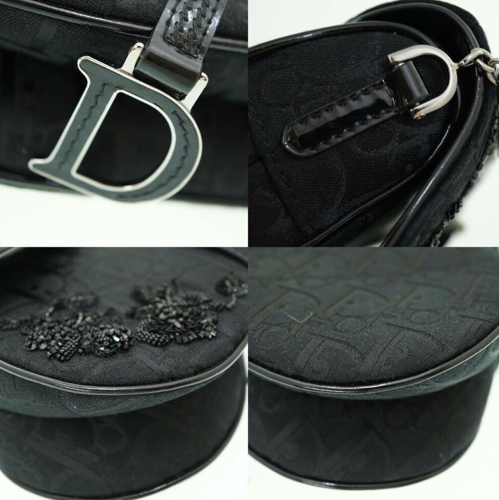 CHRISTIAN DIOR GALLIANO BLACK NYLON FLORAL BEADED SADDLE BAG MINI CHRISTIAN DIOR GALLIANO BLACK NYLON FLORAL BEADED SADDLE BAG MINI