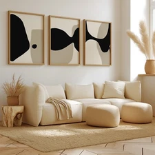 Wall Art Neutral Beige Cream Black Set Of 3 Abstract Gallery Wall Poster Prints