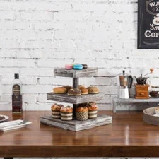 3-Tier Torched Wood Cupcake Stand, Dessert Appetizer Serving Tray Tower
