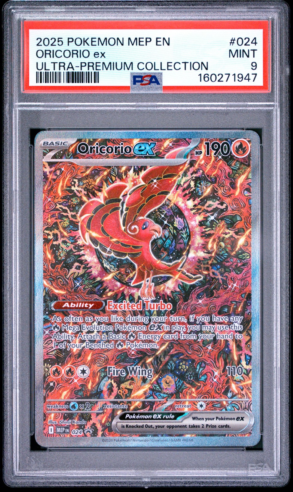 2025 POKEMON MEP EN-ME BLACK STAR PROMO #024 ORICORIO EX PSA 9