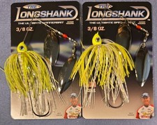 Lot of 2 ~ "LONGSHANK" 3/8 oz Spinnerbait ~Chart & White ~ DWNN Guy Eaker Ed.