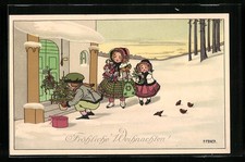Künstler-AK Pauli Ebner: Kinder mit Weihnachtsbaum 