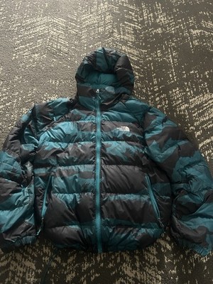 The North Face Men's Hooded Heavyweight Full Zip Puffer Jacket Teal Black Large