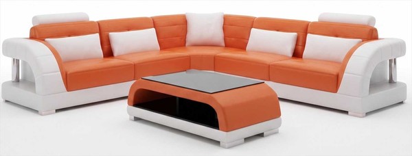 Modernes Orange Ecksofa L Form Couchtisch Wohnzimmer Set Luxus Design-image