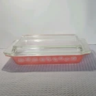 Vtg. Pyrex Pink Daisy Floral Rectangular Glass Casserole Dish w/ Lid 1 1/4 quart