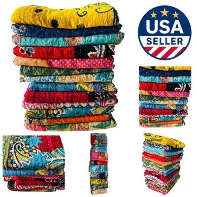 Elegant Indian Kantha Quilt - Unique Reversible Throw for Home 50 x 60 Inches