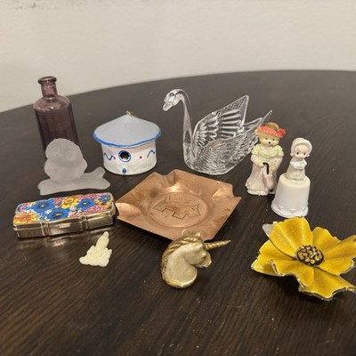Vintage Knick Knack Collectables Lot Of 11, Owl Birdhouse Swan Etc