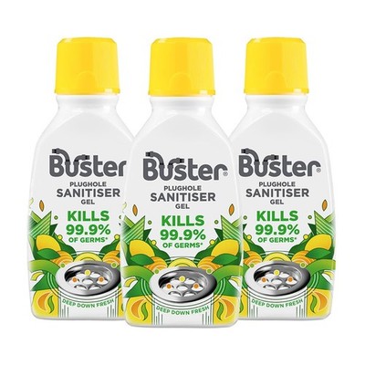 Buster Steckloch Desinfektionsgel (Zitrus Pack 3 x 300 ml) schnell wirkendes Waschbecken und
