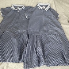 Mädchen blau Gingham Kleid x 2 Schule Reißverschluss Alter 8-9 einmal getragen