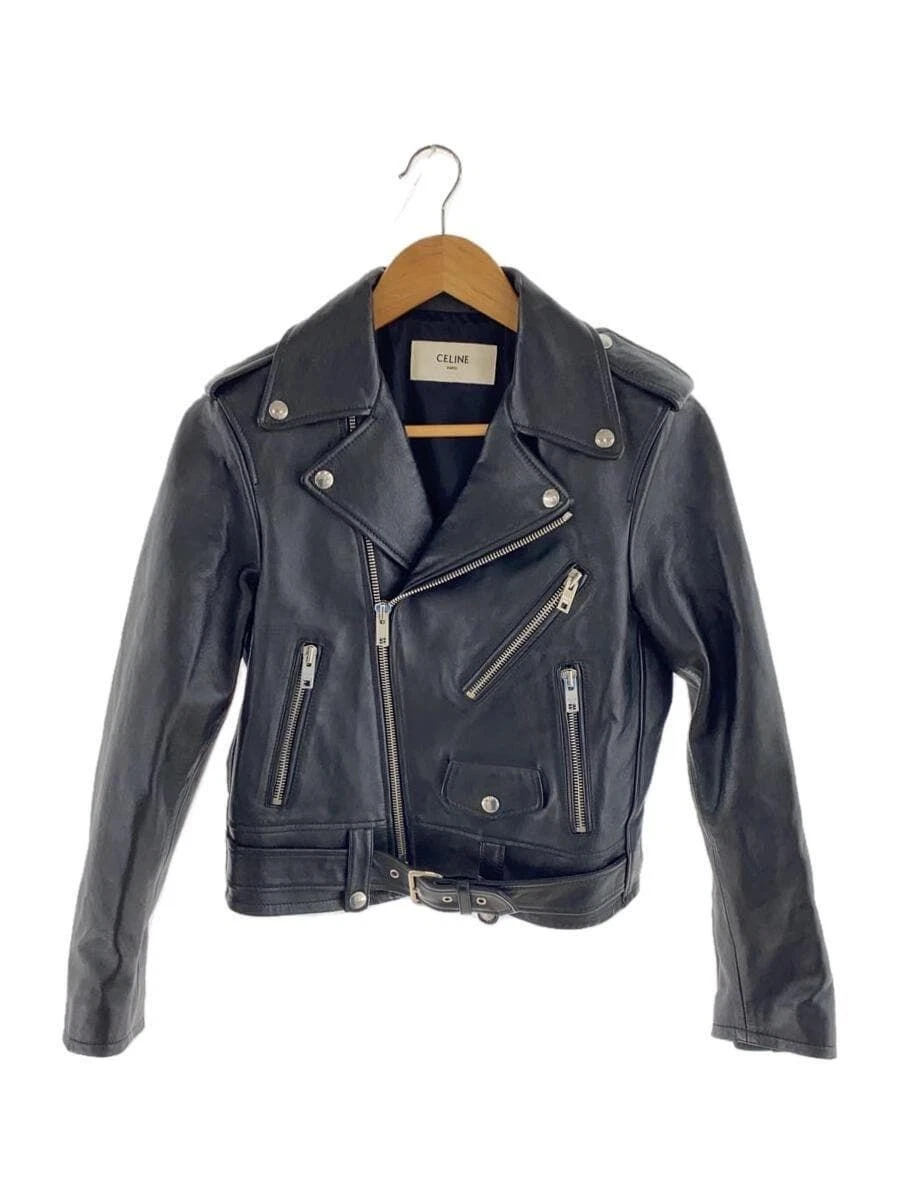 GIACCA CELINE RIDERS DOPPIA 38 PELLE DI PECORA NERA CLASSICA BIKER 2E13476D Usata