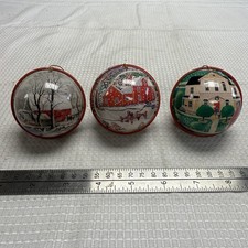 3 Vintage Metal Christmas Ornaments Metal Rattles Cows Ice Skating